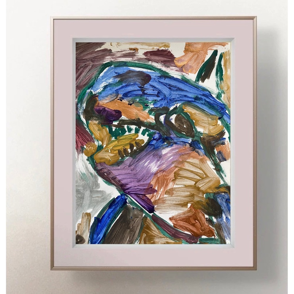 Abstract Killer Whale Orca Expressionist Painting Blue Brown 8.5x11 Wall Art